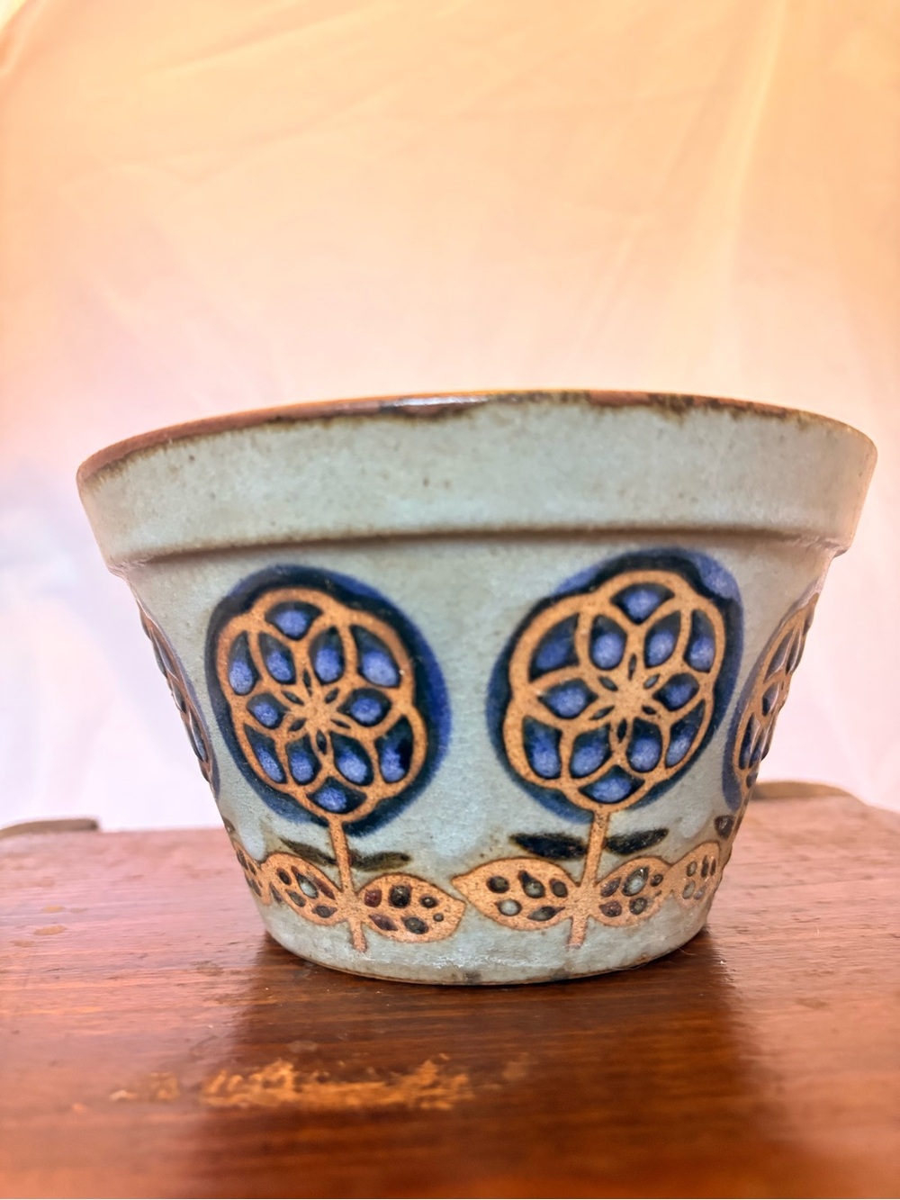 Mid-Century Otagiri Blue Floral Ceramic Planter